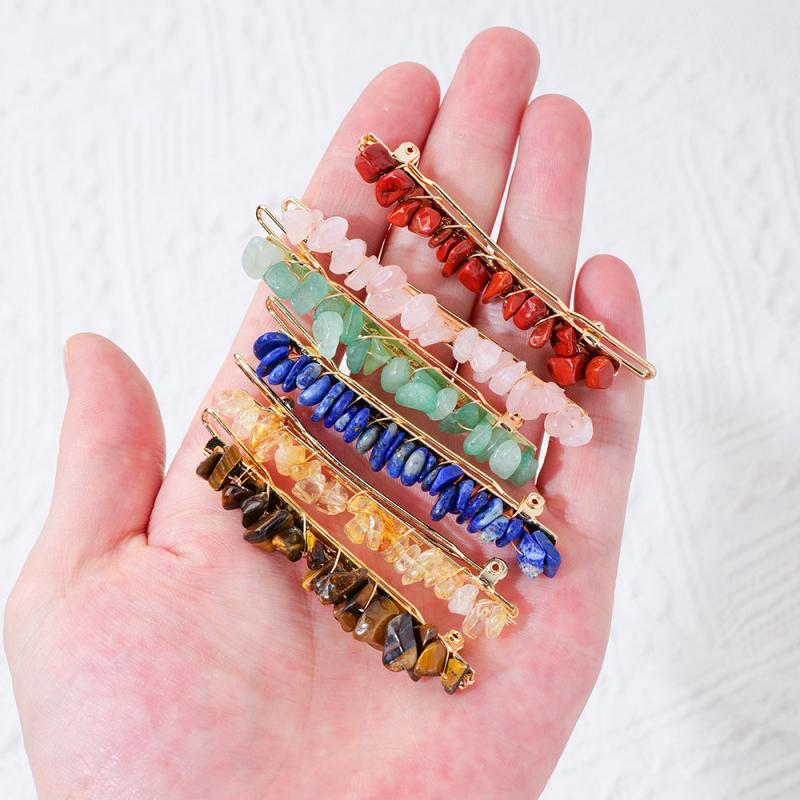 Ametista kristāla ģeometriska matu spraude, Runyangshi, mūsdienīgs minimālisma stils, iepakojums PP maisiņā