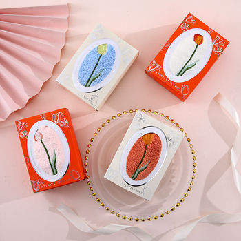 Miaoxi Prosop copii din fleece coral cu broderie tulipă – set cu prosoape medii, pentru copii și mici; 50 g; țesătură plată; absorbent