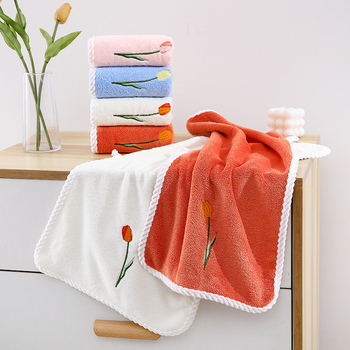 Miaoxi Prosop copii din fleece coral cu broderie tulipă – set cu prosoape medii, pentru copii și mici; 50 g; țesătură plată; absorbent