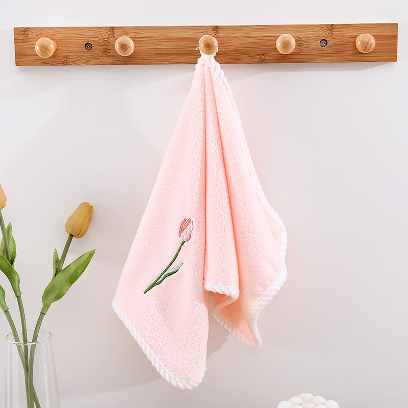 Miaoxi Prosop copii din fleece coral cu broderie tulipă – set cu prosoape medii, pentru copii și mici; 50 g; țesătură plată; absorbent