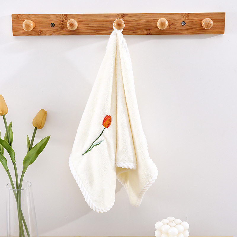 Miaoxi Prosop copii din fleece coral cu broderie tulipă – set cu prosoape medii, pentru copii și mici; 50 g; țesătură plată; absorbent