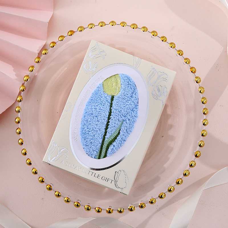 Miaoxi Prosop copii din fleece coral cu broderie tulipă – set cu prosoape medii, pentru copii și mici; 50 g; țesătură plată; absorbent