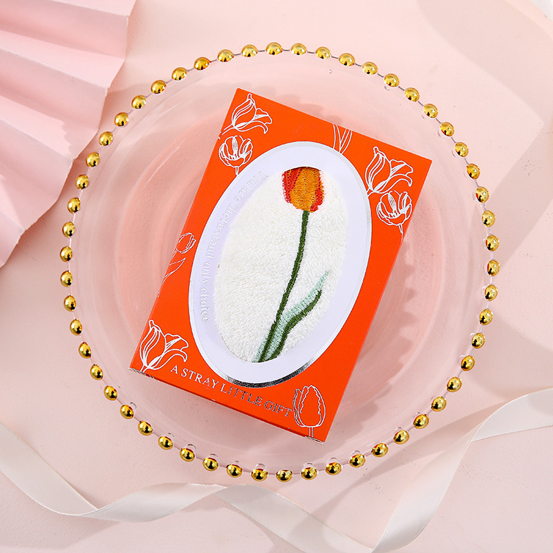 Miaoxi Prosop copii din fleece coral cu broderie tulipă – set cu prosoape medii, pentru copii și mici; 50 g; țesătură plată; absorbent