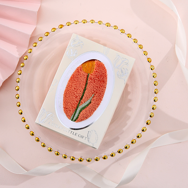 Miaoxi Prosop copii din fleece coral cu broderie tulipă – set cu prosoape medii, pentru copii și mici; 50 g; țesătură plată; absorbent