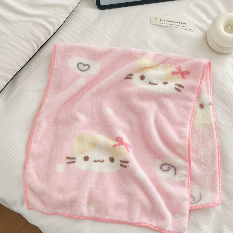 Set dviju ručnika za kupanje s motivom mačke – debeli, upijajući mikrovlakna coral velvet, brzo sušenje, bez vlakana, 150d vlakna
