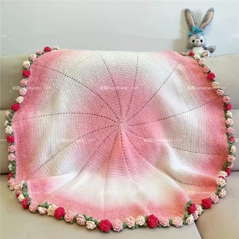 Kézzel kötött virágcsokor motívumú takaró - pamut; csíkos mintázat; fényűző stílus; tavasz és ősz (Pamut; 300 g alatt; Csíkos mintázat; Tavasz és ősz)