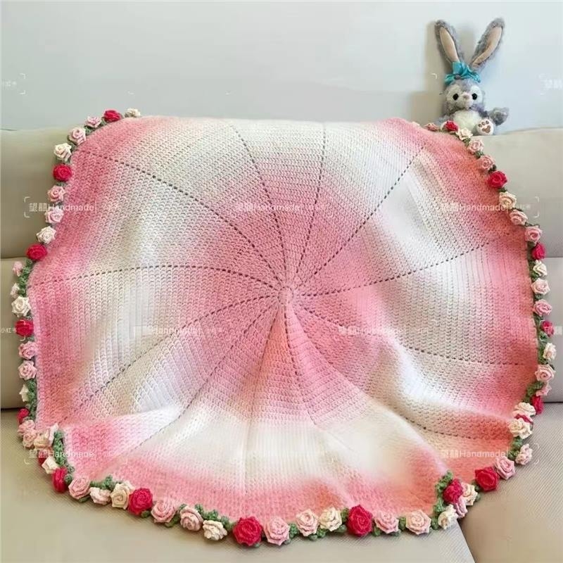 Kézzel kötött virágcsokor motívumú takaró - pamut; csíkos mintázat; fényűző stílus; tavasz és ősz (Pamut; 300 g alatt; Csíkos mintázat; Tavasz és ősz)