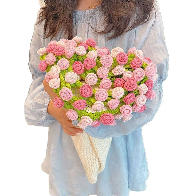 Kézzel kötött virágcsokor motívumú takaró - pamut; csíkos mintázat; fényűző stílus; tavasz és ősz (Pamut; 300 g alatt; Csíkos mintázat; Tavasz és ősz)