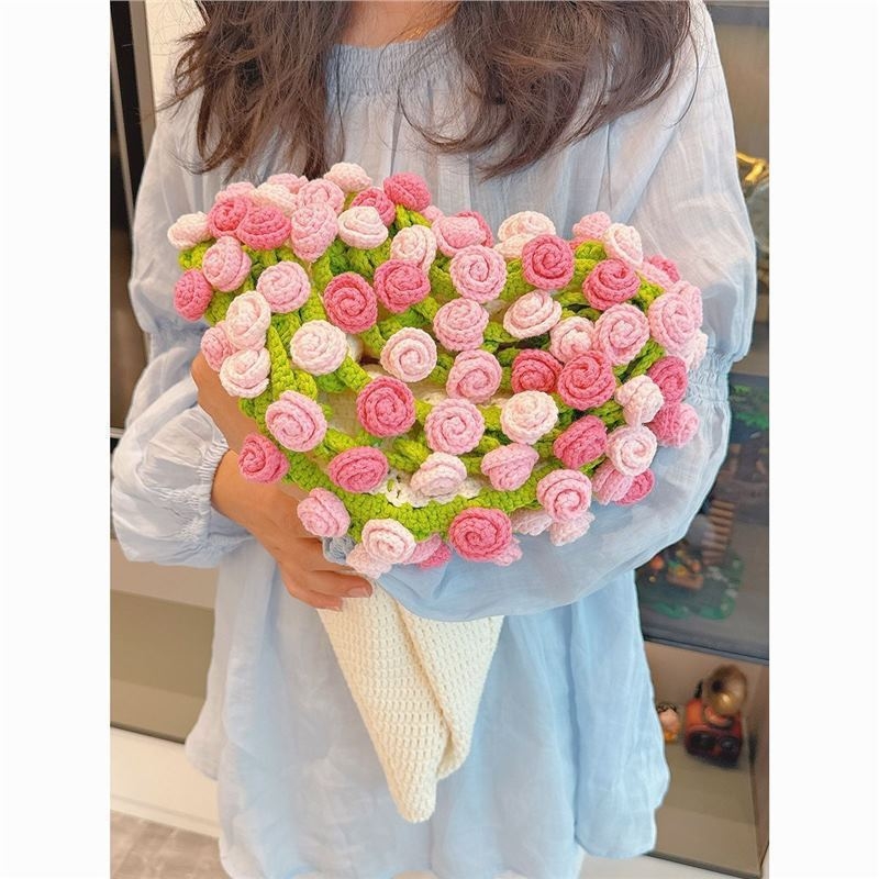 Kézzel kötött virágcsokor motívumú takaró - pamut; csíkos mintázat; fényűző stílus; tavasz és ősz (Pamut; 300 g alatt; Csíkos mintázat; Tavasz és ősz)