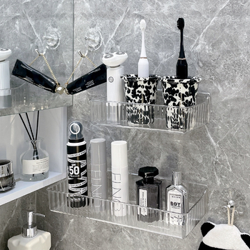 Триъгълна ъглова полица за стена, пластмасова, баня, 1 ниво, минималистичен стил, организатор за козметика