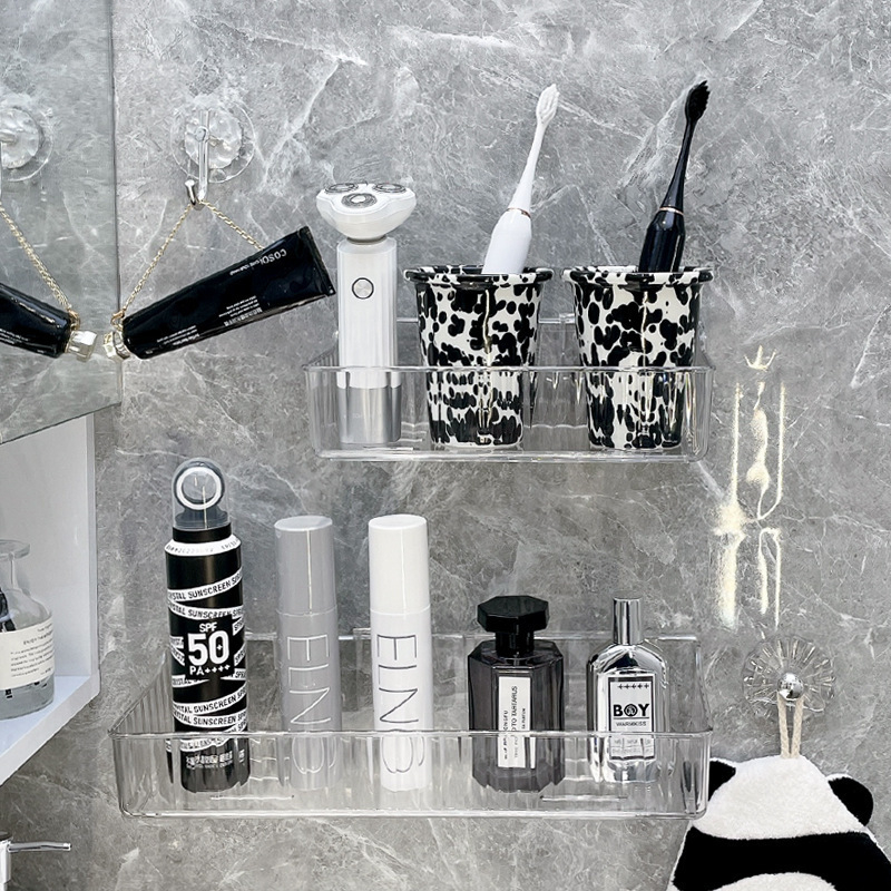 Триъгълна ъглова полица за стена, пластмасова, баня, 1 ниво, минималистичен стил, организатор за козметика