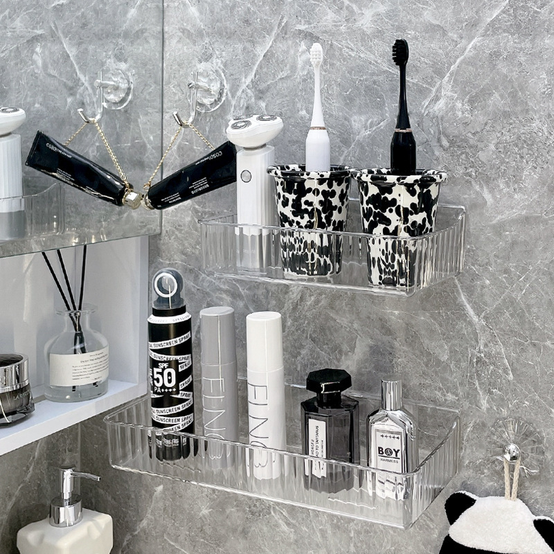 Триъгълна ъглова полица за стена, пластмасова, баня, 1 ниво, минималистичен стил, организатор за козметика