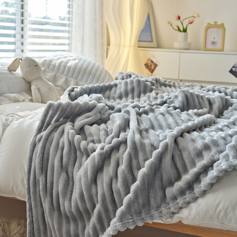 Одеяло коралов флийс с широки ивици, полиестер, тегло 1000–1499 г, за всички сезони