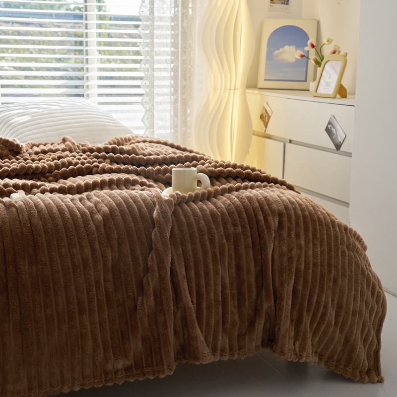 Одеяло коралов флийс с широки ивици, полиестер, тегло 1000–1499 г, за всички сезони