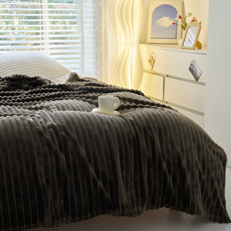 Одеяло коралов флийс с широки ивици, полиестер, тегло 1000–1499 г, за всички сезони