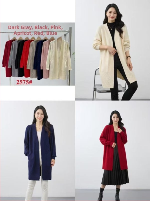 Kardigāna stila adījums ar V kaklu, garas piedurknes, vidēja garuma, audums Andy velvet ar polyesteru