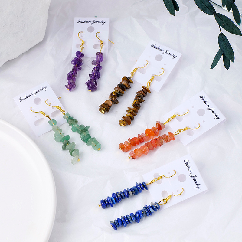 Ametisti kristalliga kõrvarõngad, geomeetriline disain, Runyang bränd, kaasaegne minimalistlik stiil