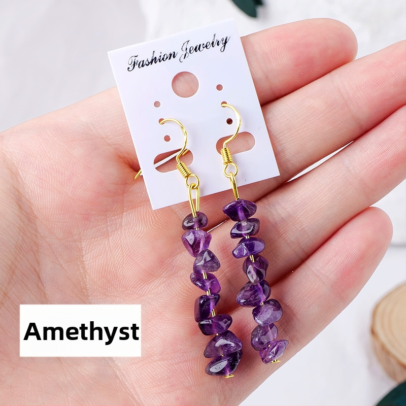 Ametisti kristalliga kõrvarõngad, geomeetriline disain, Runyang bränd, kaasaegne minimalistlik stiil