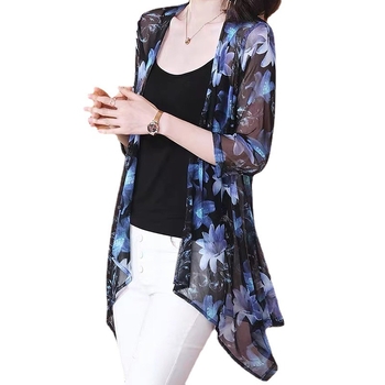 Sievietēm UV aizsargājošs viegls vidēja garuma kardigans vasarai, režģa audums, drukāts raksts, 3/4 piedurknes, UPF30+