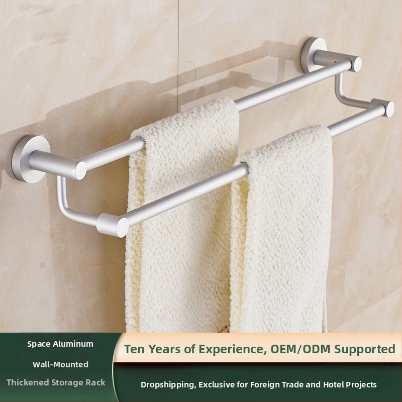 Sienas stiprināms dvieļu plaukts no alumīnija sakausējuma Space Aluminum, vienpolu vai divpolu, 1 slānis, gaišs luksusa stils, slodze 15 kg