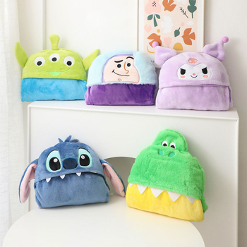 Карикатурен Stitch качулков плащ–покривало за рамене, полиестерен материал, 300–500 г, фланелено одеяло, за всички сезони