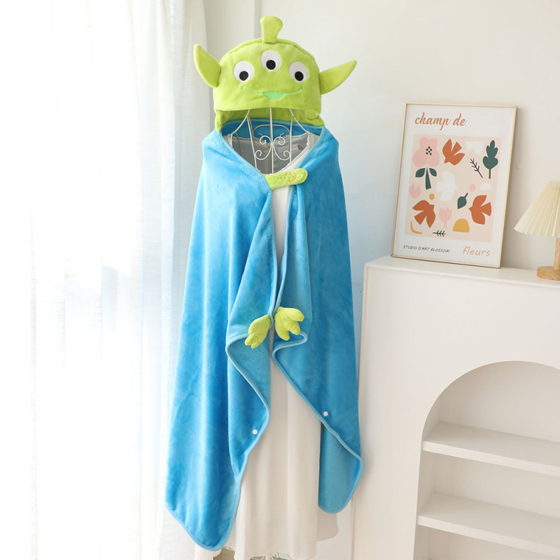 Карикатурен Stitch качулков плащ–покривало за рамене, полиестерен материал, 300–500 г, фланелено одеяло, за всички сезони