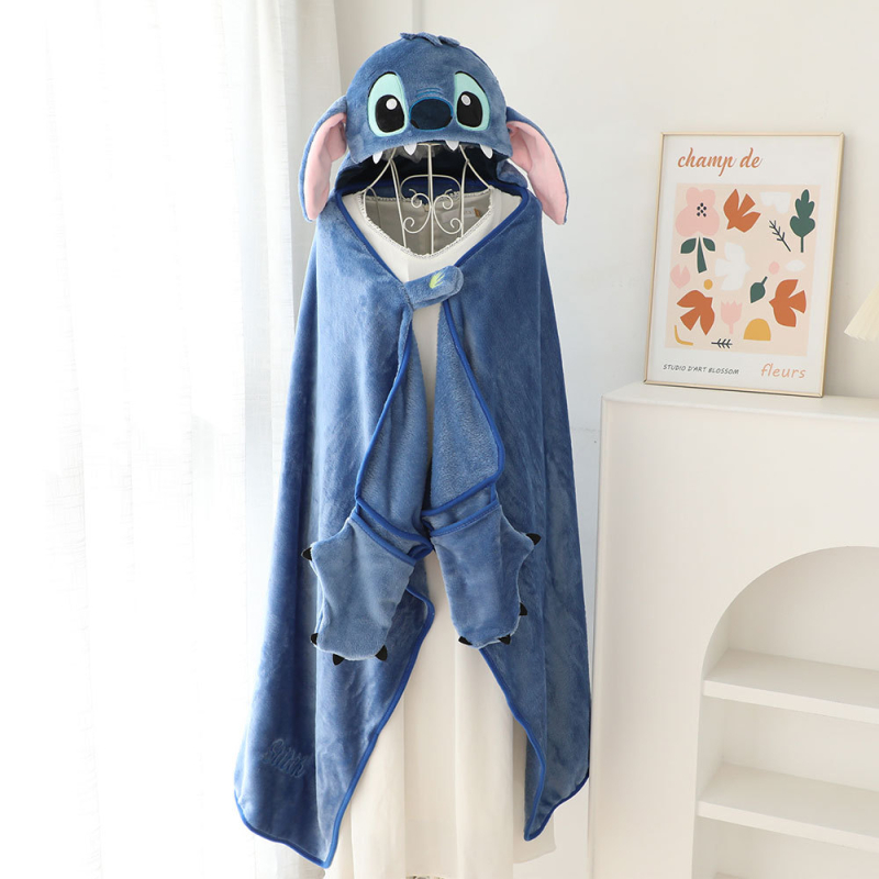 Карикатурен Stitch качулков плащ–покривало за рамене, полиестерен материал, 300–500 г, фланелено одеяло, за всички сезони