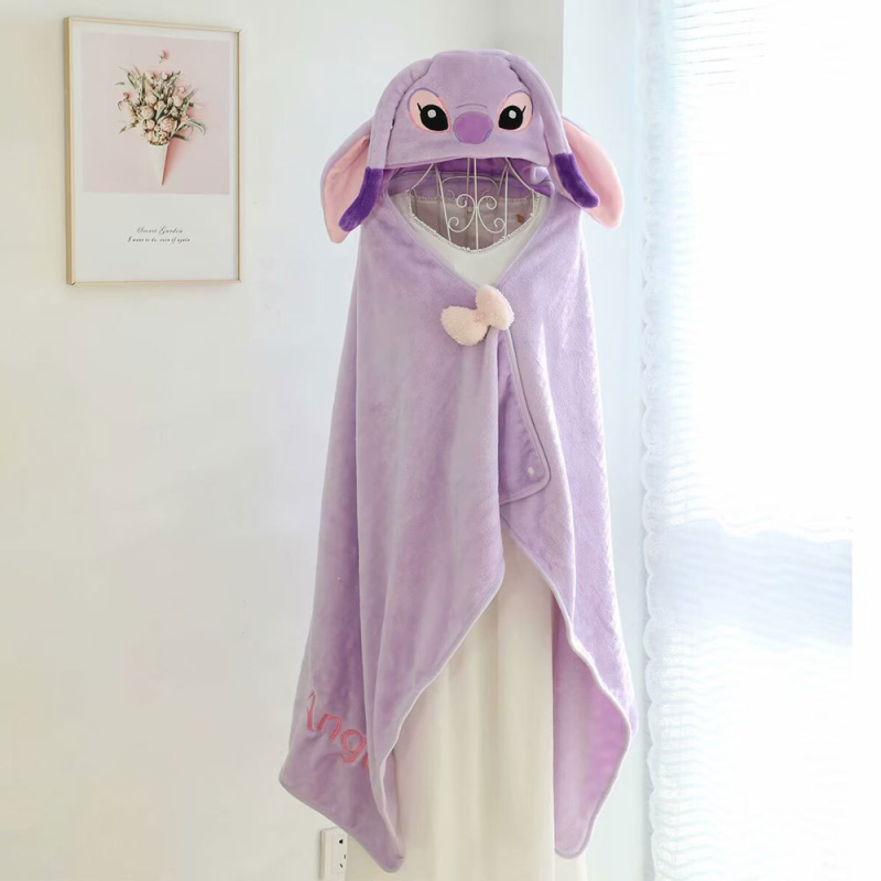 Карикатурен Stitch качулков плащ–покривало за рамене, полиестерен материал, 300–500 г, фланелено одеяло, за всички сезони