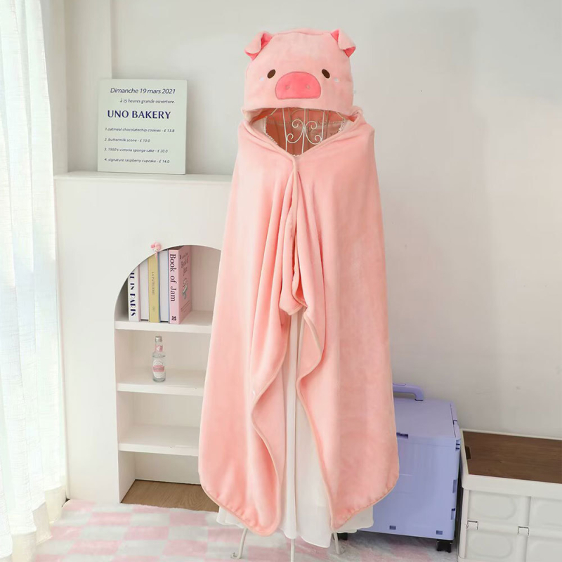 Карикатурен Stitch качулков плащ–покривало за рамене, полиестерен материал, 300–500 г, фланелено одеяло, за всички сезони