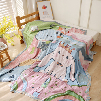 Jiayang Одеяло от бамбукови влакна с охлаждащ ефект за деца, 60% бамбукови влакна / 40% тенсел, 680 g, лято, рисунка с животни, дишащо покривало за легло