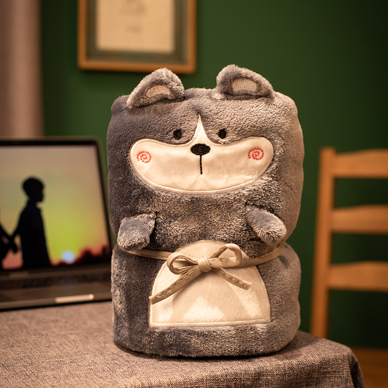 Офисно одеяло за дрямка, коралов флис, карикатурен десен, вълнен материал, универсален стил