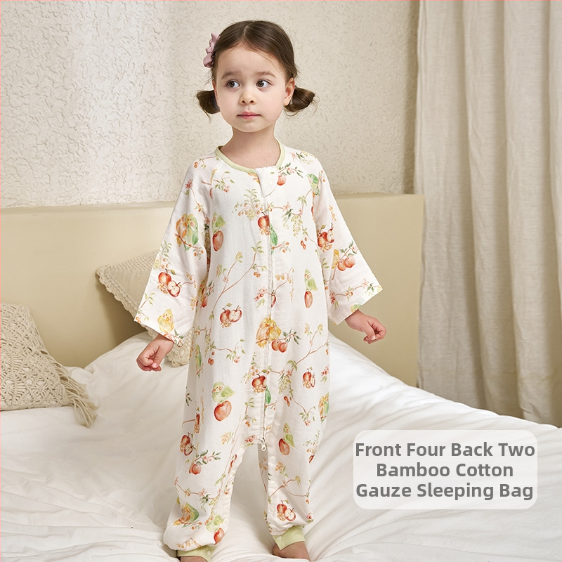 Guļammaiss zīdaiņiem 1–3 gadi: antibakteriāls materiāls no bambusa un kokvilnas gazes auduma, pildījums 100% kokvilna, atdalītas kājas, rāvējslēdzējs nālons