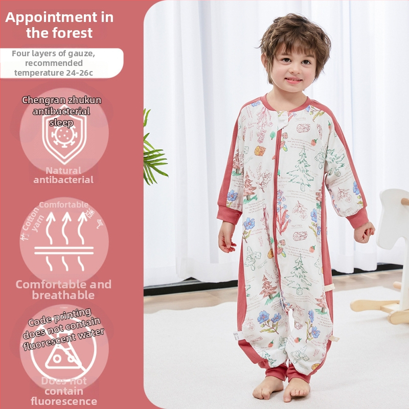 Bērnu gulēšanas somiņa ar dalītu kāju dizainu, no bambusa šķiedras, antibakteriāls un mitrumu pārvadājošs, metāla rāvējslēdzējs, piemērots ziemai, pavasarim un rudenim, vecums 1–3 gadi