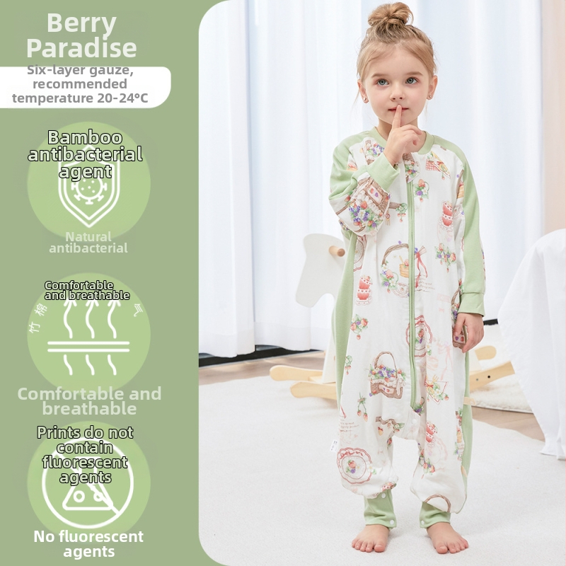 Bērnu gulēšanas somiņa ar dalītu kāju dizainu, no bambusa šķiedras, antibakteriāls un mitrumu pārvadājošs, metāla rāvējslēdzējs, piemērots ziemai, pavasarim un rudenim, vecums 1–3 gadi