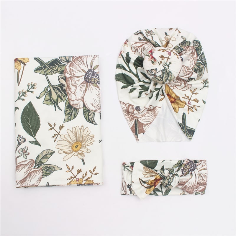 Novoražā bambusa šķiedras wrap dvieļu komplekts ar donut cepuri, galvas lente un swaddle