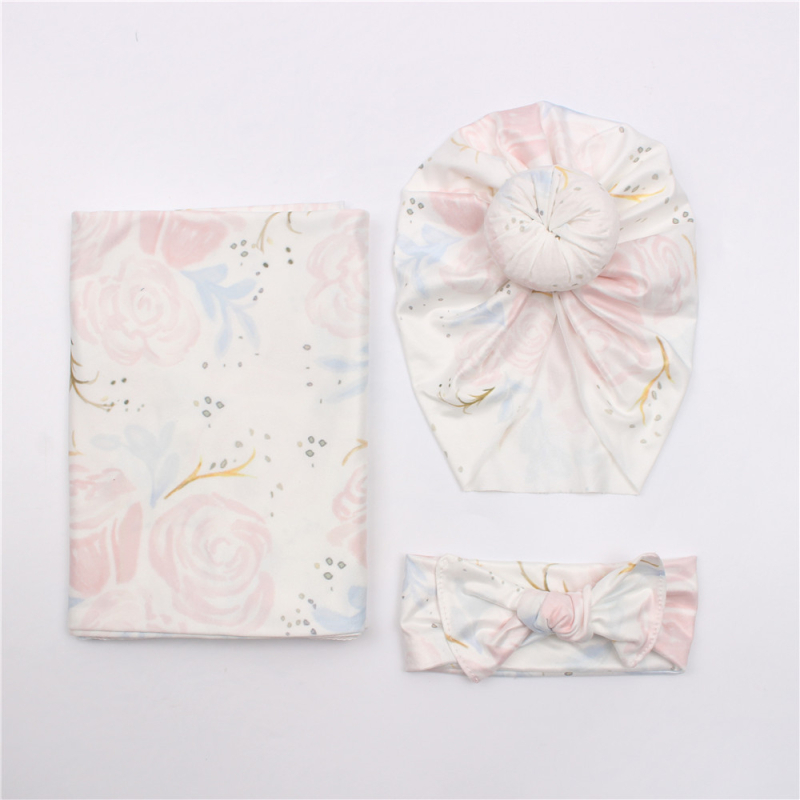 Novoražā bambusa šķiedras wrap dvieļu komplekts ar donut cepuri, galvas lente un swaddle