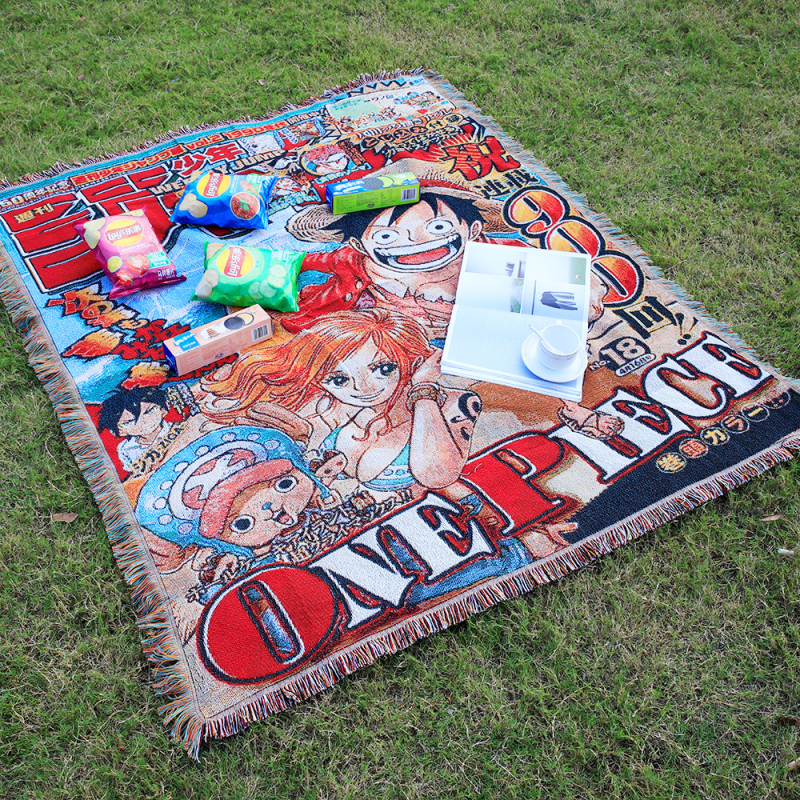 Deka u anime stilu s resicama, pletena, prilagodljiva slika, Silver Frost, poliester-pamuk smjesa, 1000–1499 g, cartoon uzorak