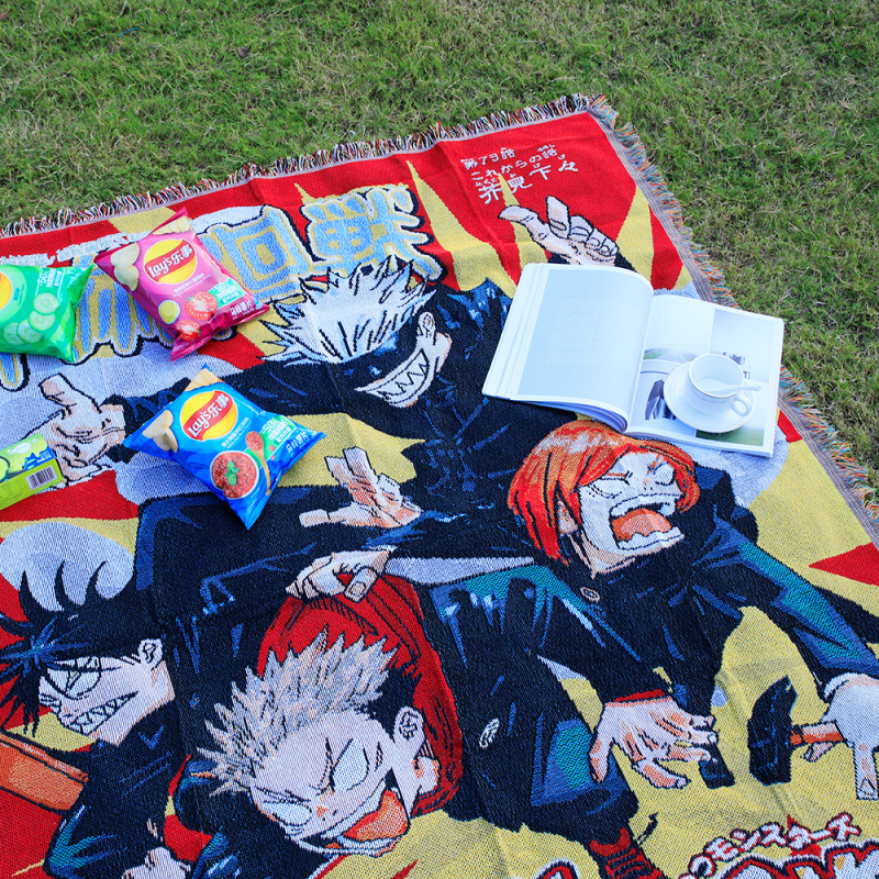 Deka u anime stilu s resicama, pletena, prilagodljiva slika, Silver Frost, poliester-pamuk smjesa, 1000–1499 g, cartoon uzorak