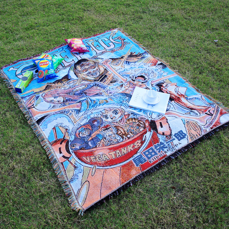 Deka u anime stilu s resicama, pletena, prilagodljiva slika, Silver Frost, poliester-pamuk smjesa, 1000–1499 g, cartoon uzorak