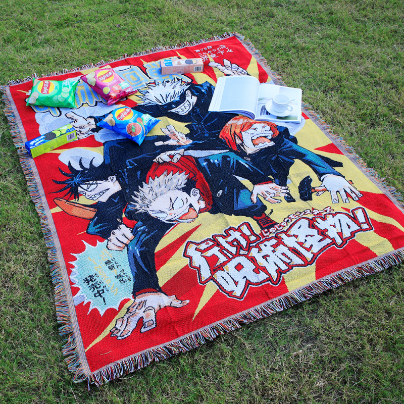 Deka u anime stilu s resicama, pletena, prilagodljiva slika, Silver Frost, poliester-pamuk smjesa, 1000–1499 g, cartoon uzorak