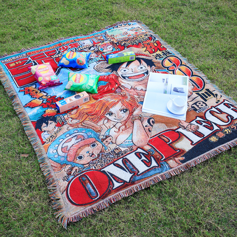 Deka u anime stilu s resicama, pletena, prilagodljiva slika, Silver Frost, poliester-pamuk smjesa, 1000–1499 g, cartoon uzorak