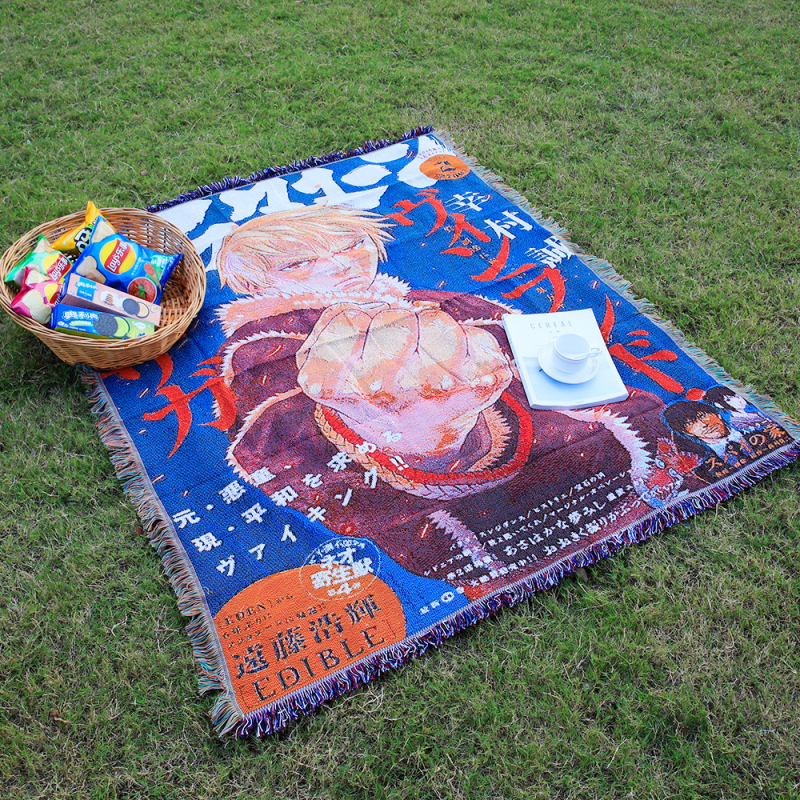 Deka u anime stilu s resicama, pletena, prilagodljiva slika, Silver Frost, poliester-pamuk smjesa, 1000–1499 g, cartoon uzorak