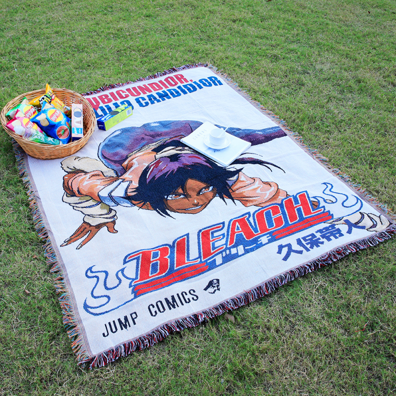 Deka u anime stilu s resicama, pletena, prilagodljiva slika, Silver Frost, poliester-pamuk smjesa, 1000–1499 g, cartoon uzorak