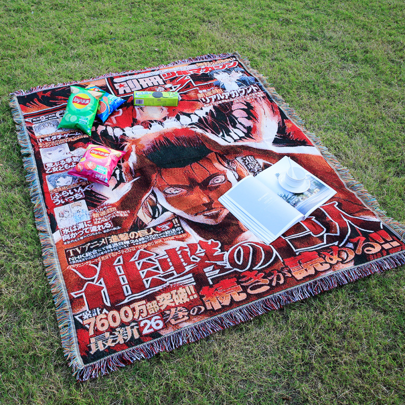 Deka u anime stilu s resicama, pletena, prilagodljiva slika, Silver Frost, poliester-pamuk smjesa, 1000–1499 g, cartoon uzorak