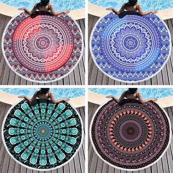 Okrugli mikrofiber plažni ručnik s resicama, Mandala serija
