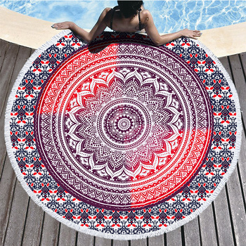 Okrugli mikrofiber plažni ručnik s resicama, Mandala serija