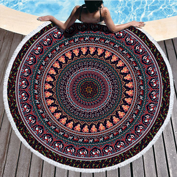 Okrugli mikrofiber plažni ručnik s resicama, Mandala serija