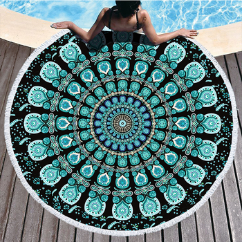 Okrugli mikrofiber plažni ručnik s resicama, Mandala serija