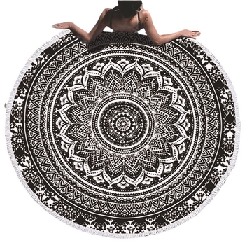 Okrugli mikrofiber plažni ručnik s resicama, Mandala serija