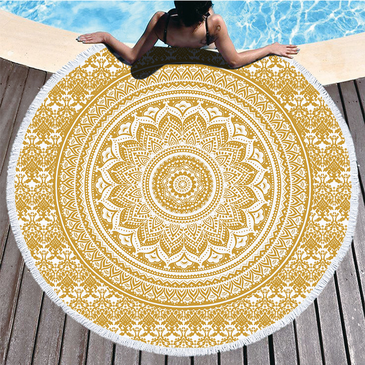 Okrugli mikrofiber plažni ručnik s resicama, Mandala serija